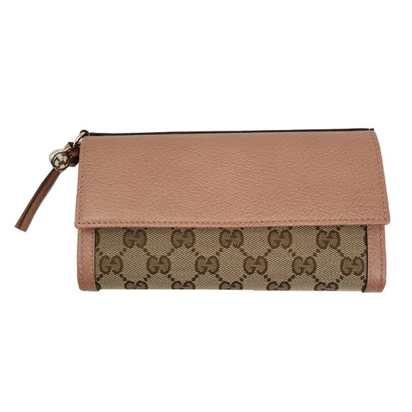 Gucci Beige GG Canvas KQWIG Long PinkBREE Wallet - Picture 1 of 4